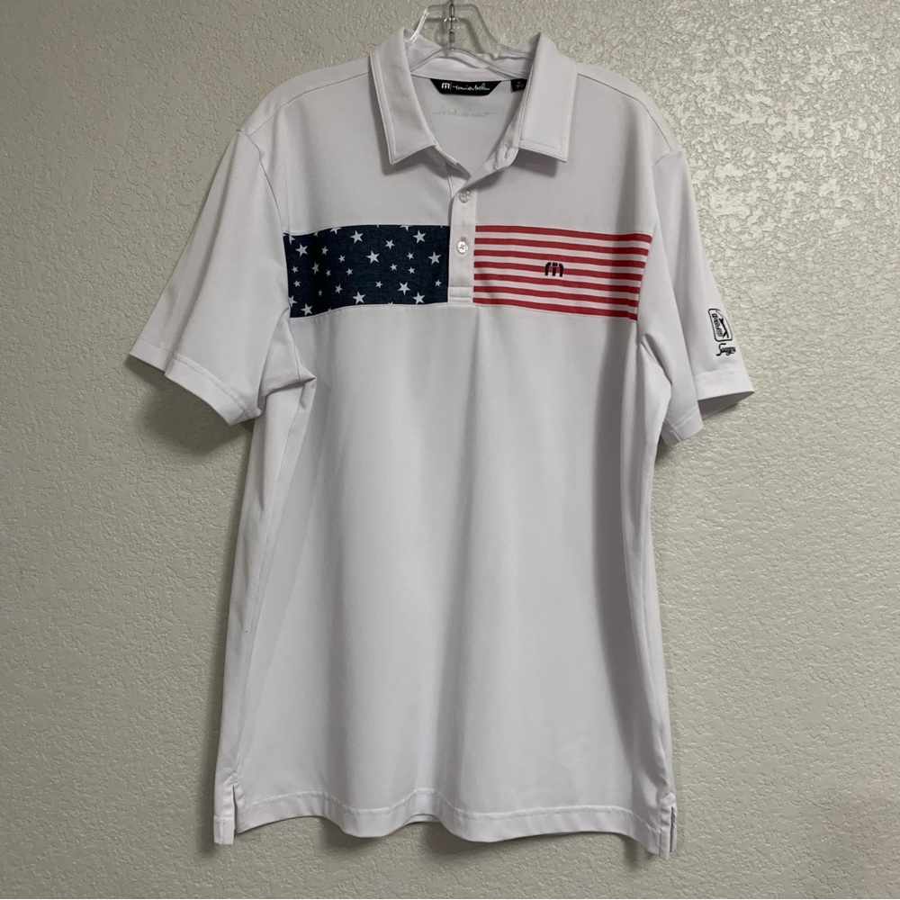 Travis Mathew Golf Shirt Polo Mens XL Sea To Sea Stars Stripes Flag TPC Sawgrass